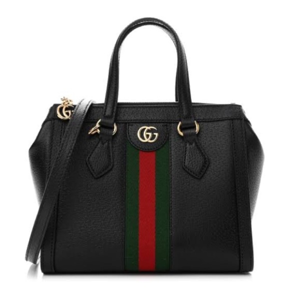 GUCCI Textured Calfskin Web Small Ophidia Tote Bag Black
